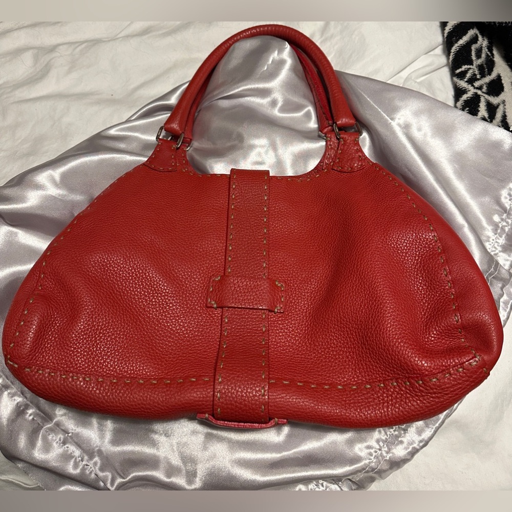Fendi Sellaria Red Leather Bag w/Silver Hardware - Picture 2 of 12